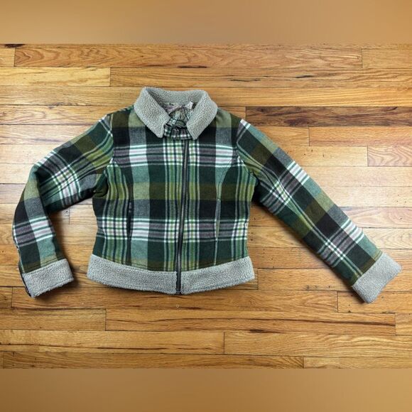 Free People Plaid Green & Brown zip up Jacket Size Small Petite - Picture 3 of 12